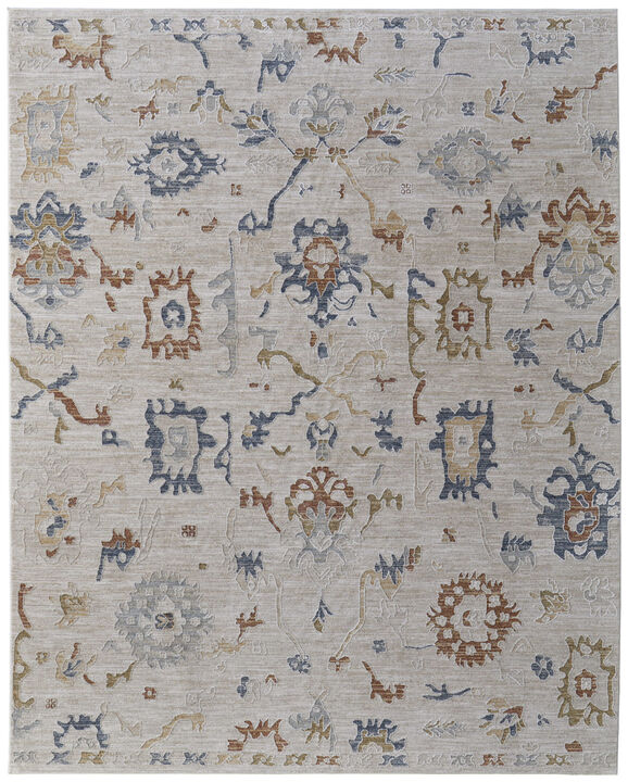 HomeRoots Floral Power Loom Worn Faded Area Rug With Fringe