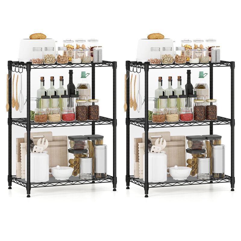 Set of 2 Metal Storage Shelves with 3 Tier V Shaped Wire Rack-Black image number 3