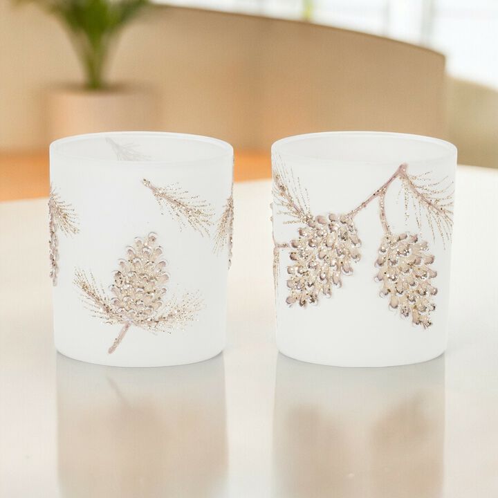 Glittered Pine Cone Candle Holder (Set of 6) – Rustic Glam Holiday Table Decor for Christmas
