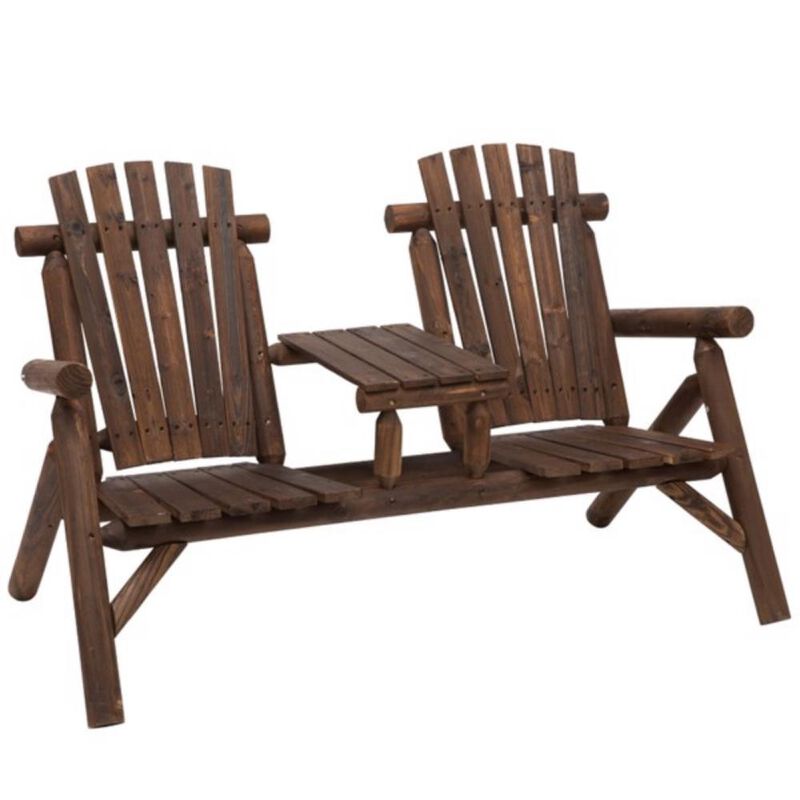 Patio Bench Chair with Center Coffee Table Outdoor Loveseat for Garden & Porch Seating