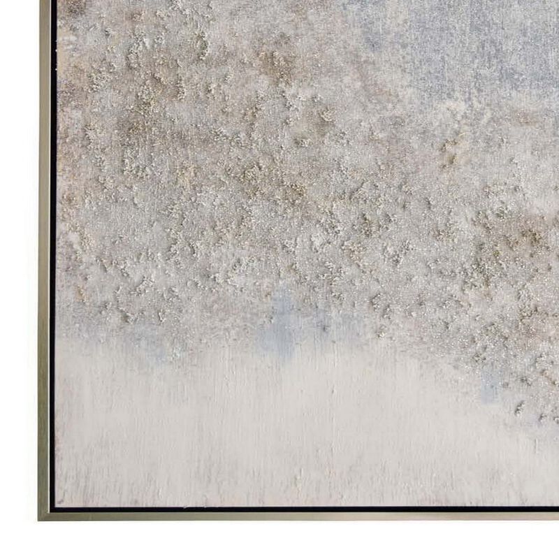 40 x 60 Framed Canvas, Abstract Sand Oil Painting, Natural Fiber, White  - Benzara