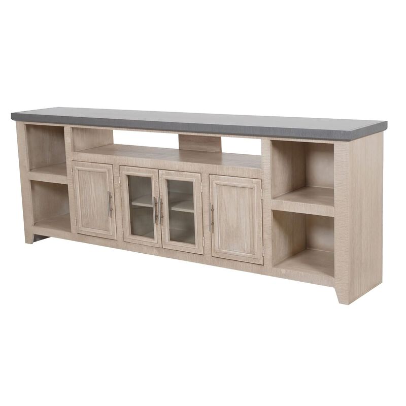 Lina TV Stand Media Cabinet, 93 Inch Gray Slate Top, Cream Pine Wood image number 4