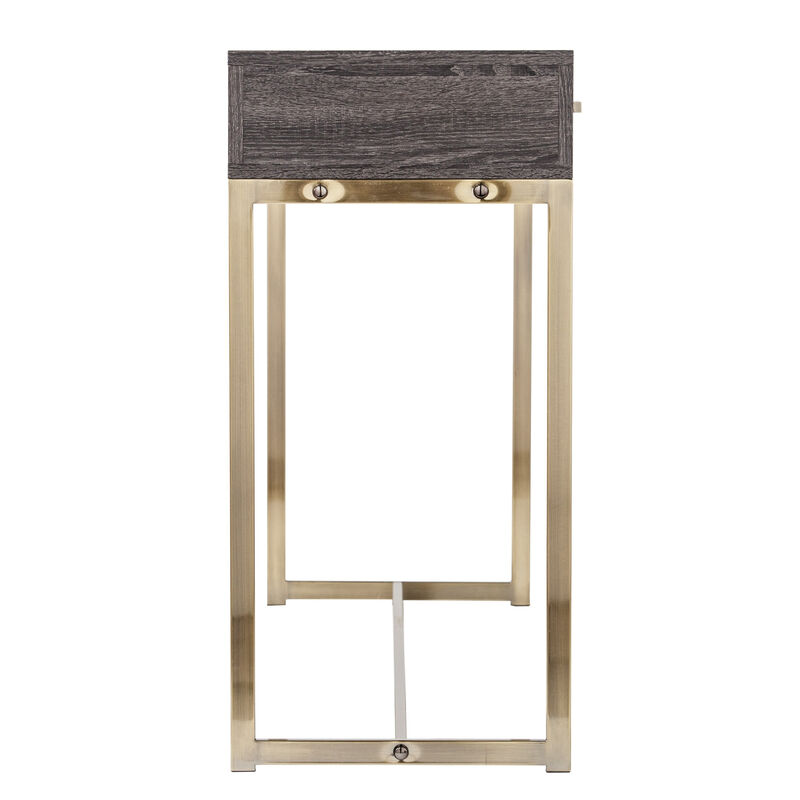 HomeRoots 48" Gray and Gold Wood and Metal Frame Console Table With Drawer image number 2