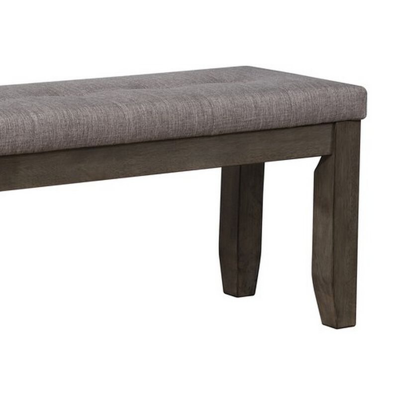 Rectangular Bench with Fabric Upholstered Seat, Gray - Benzara image number 3
