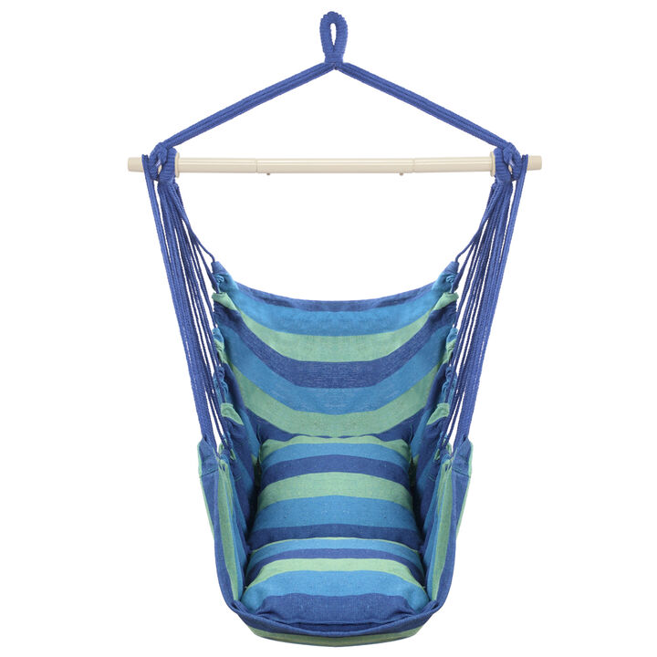 Hanging Rope Chair Distinctive Hammock Seat with Cozy Pillows for Indoor & Outdoor Relaxation