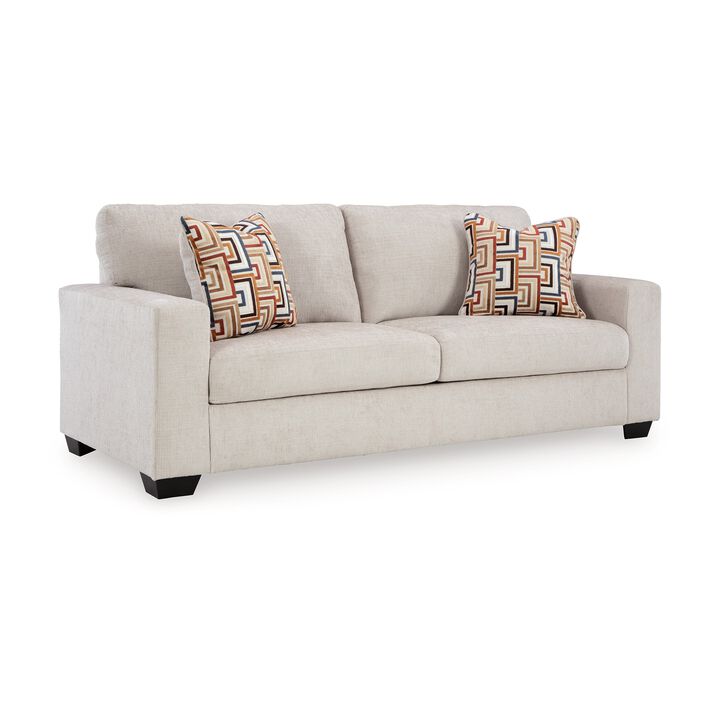 Avie Sofa, 2 Accent Pillows, 85 Inch, Soft White Ivory Polyester