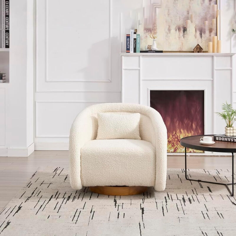 Envelor Modern Round Teddy Boucle 360&deg; Swivel Barrel Accent Chair image number 2