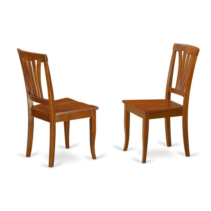 East West Furniture Avon  Chair  with  Wood  Seat  -  Saddle  Brow  Finish,  Set  of  2