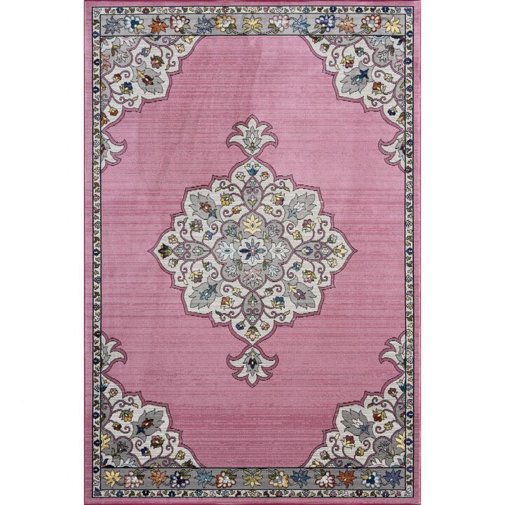 8 x 10 Pink Traditional Medallion Area Rug
