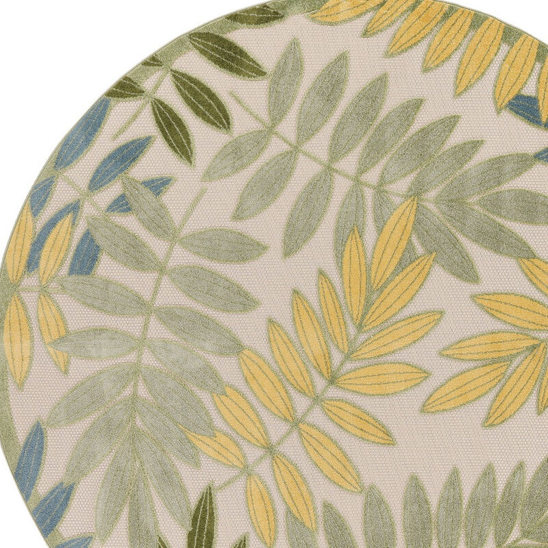 HomeRoots 8' Green Yellow And Blue Round Palm Leaf Indoor Outdoor Area Rug image number 2
