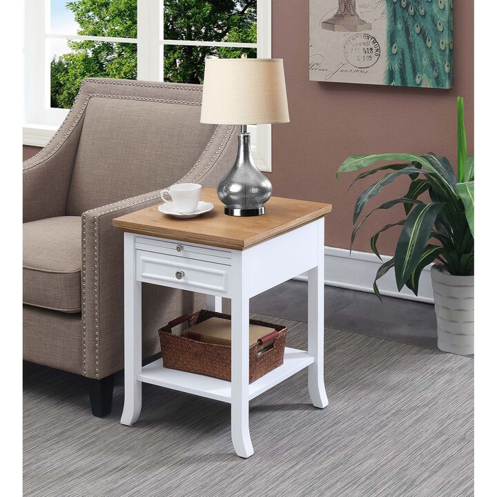 Convenience Concepts American Heritage Logan End Table with Drawer and Slide, Driftwood Top/White Frame