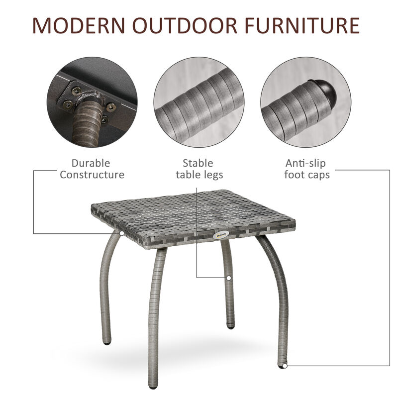 Outdoor PE Wicker Side Table, Small Square Rattan End Table, All-Weather Material Coffee Table for Garden, Balcony, Backyard, Gray