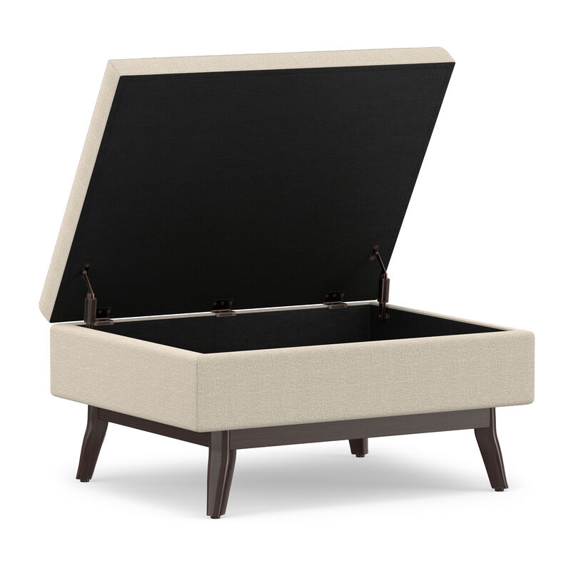 Owen 34 inch Wide Mid Century Modern Rectangle Coffee Table Storage Ottoman in Natural Linen Look Fabric, Assembled image number 3