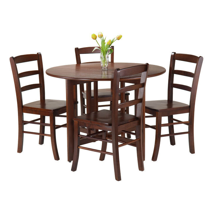Winsome Alamo 5-Pc Round Drop Leaf Table with 4 Ladder Back