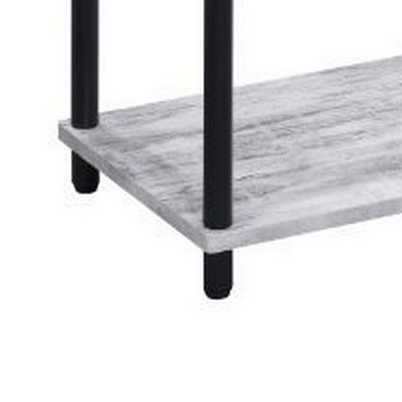 4 Tier Design Bookshelf with Metal Tubular Legs, Antique White - Benzara