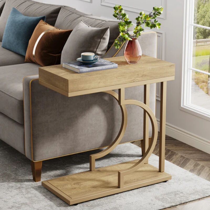 Modern C Table, Narrow End Table Bedside Table with Metal Frame image number 1