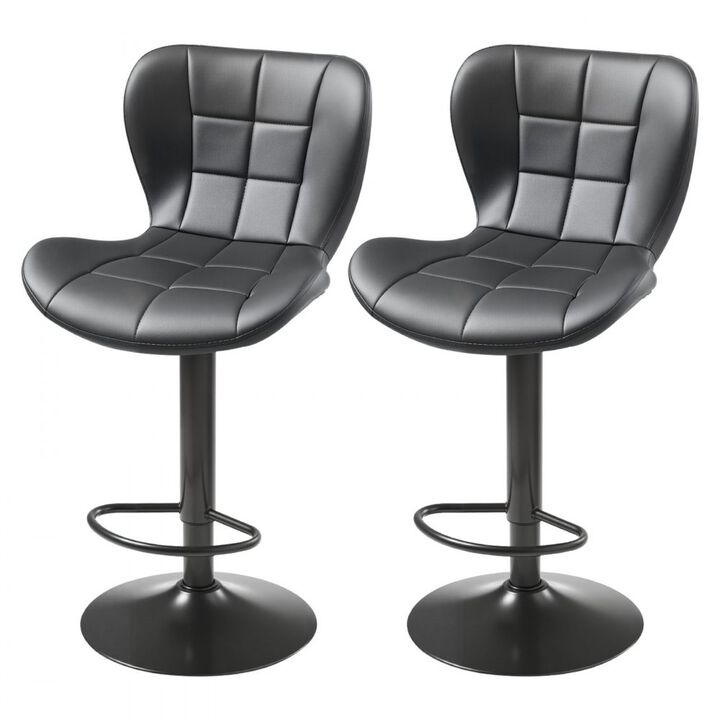 Set of 2 Modern PU Leather Bar Stools with Back, Swivel, Adjustable Height for Kitchen Island-Black