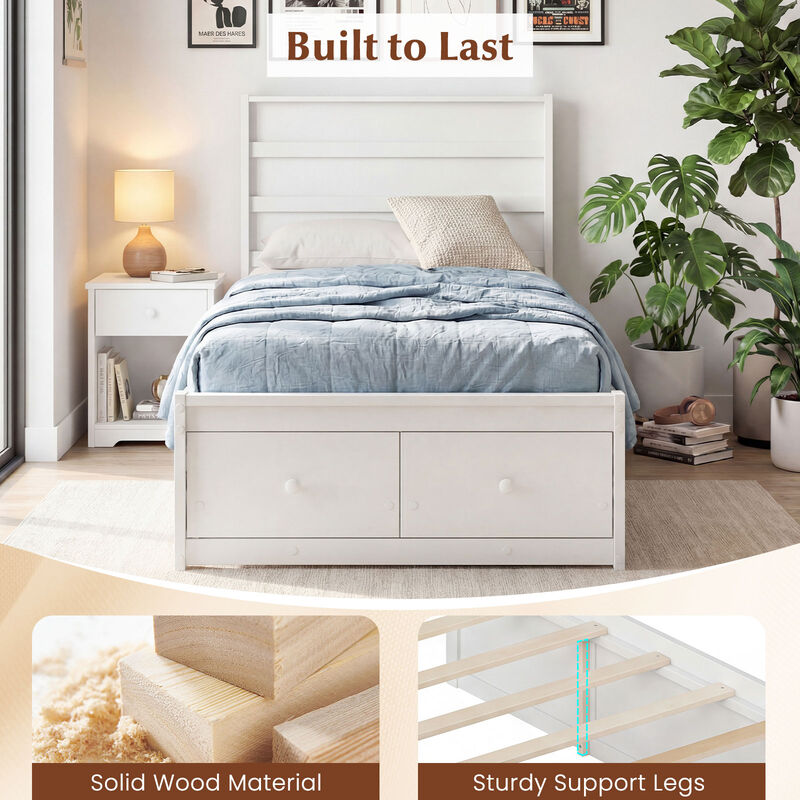 Twin Platform Bed Frame with Built-In Storage Drawers and Headboard image number 4