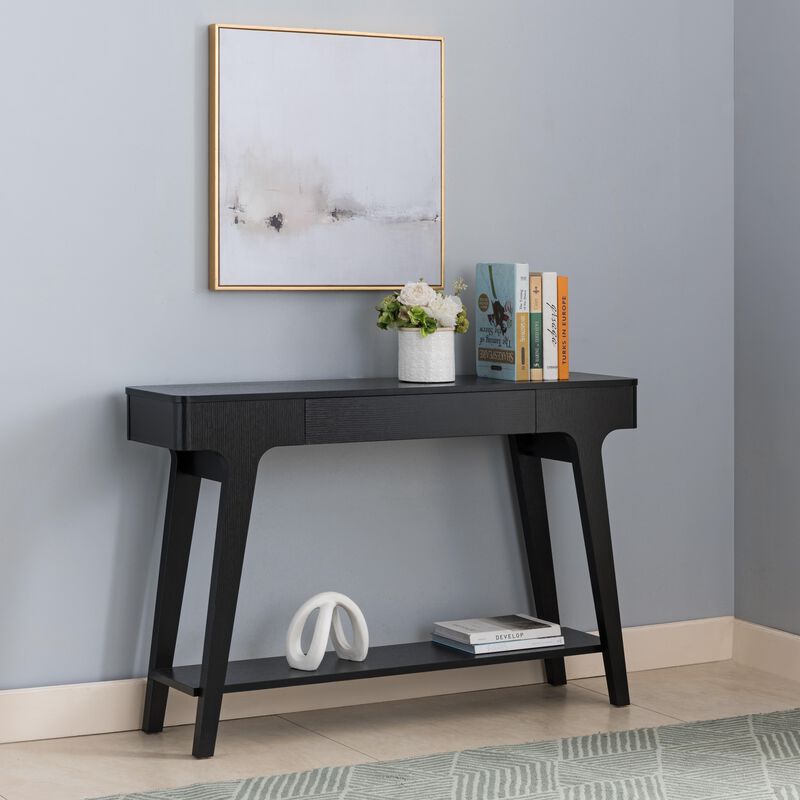Black Concole Table with Bottom Shelf and Catch All Drawer