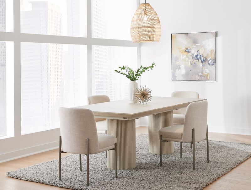 Cannon Stone Top Double Pedestal Extension Dining Table with Ivory Wood Base image number 3