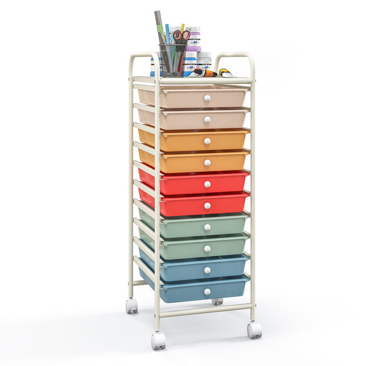 10 Drawer Rolling Storage Cart Organizer with 4 Universal Casters