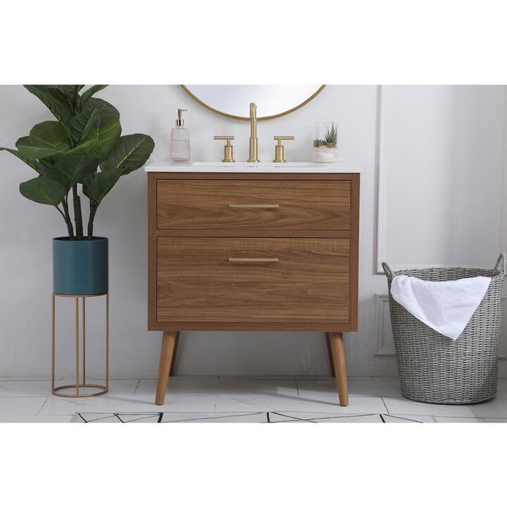 Elegant Kitchen and Bath 30 inch bathroom vanity in Walnut Brown