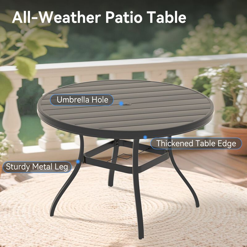 40.6" Outdoor Round Patio Dining Table for 4-6 People, All Weather Metal Dining Table with Umbrella Hole image number 5