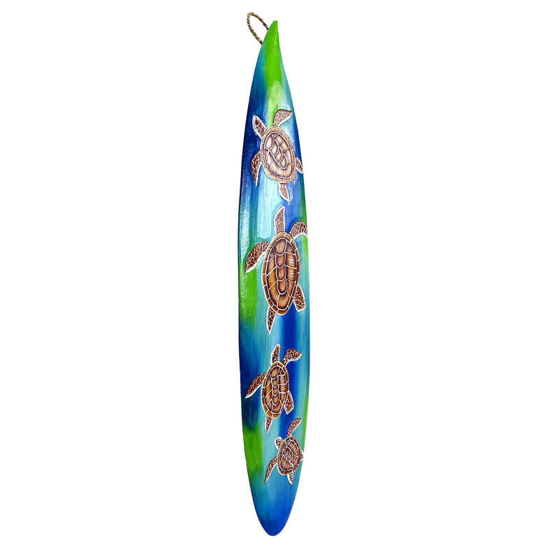 Wooden Sea Turtle Surfboard Wall Decor 38.5" Tropical Ocean Beach Art image number 1