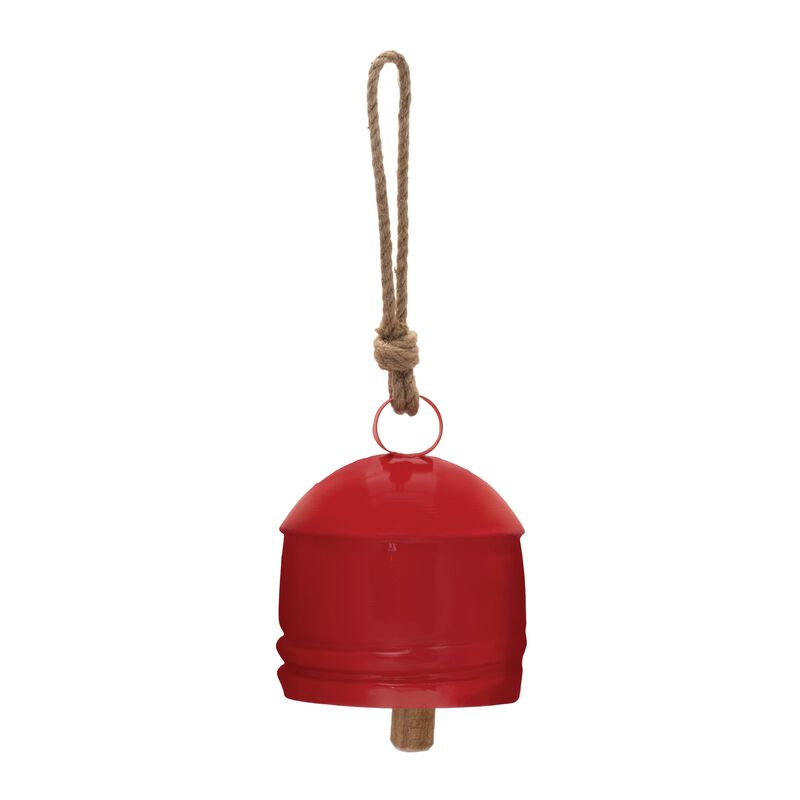 Set of 2 Metal Bell Ornaments – 7" Iron Bells with Natural Jute Rope for Rustic Farmhouse Holiday or Winter Styling