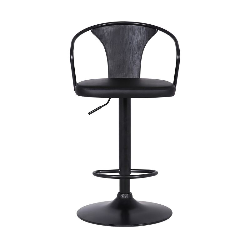Adjustable Leatherette Swivel Barstool with Curved Back, Black - Benzara