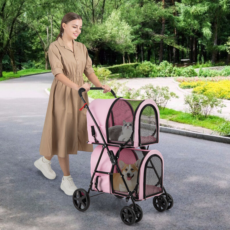 4-in-1 Double Pet Stroller with Detachable Carrier and Travel Carriage