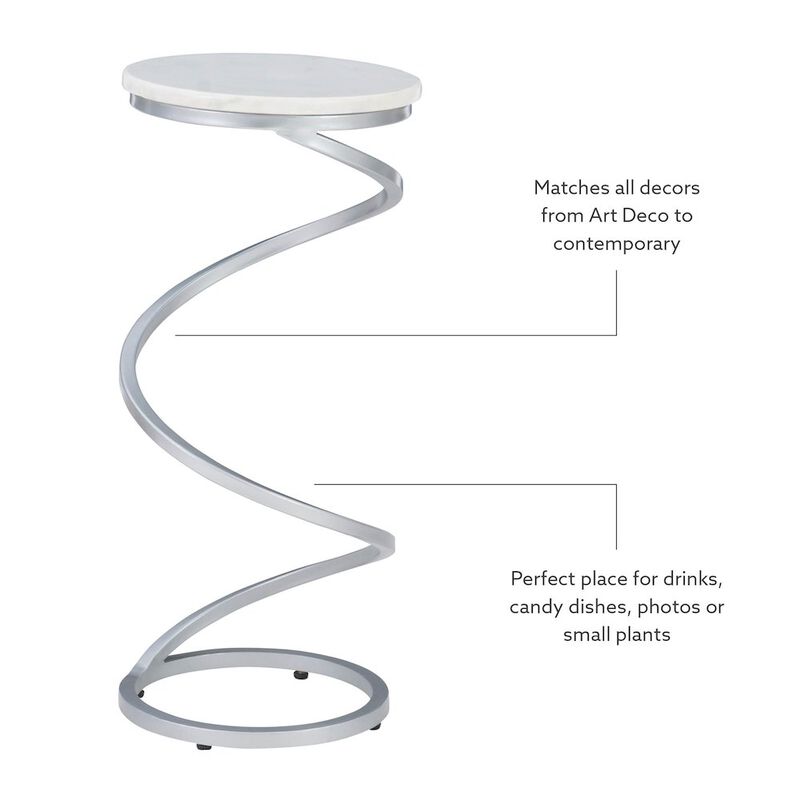 Linon Rian Spiral Drink Table Silver White Marble image number 6
