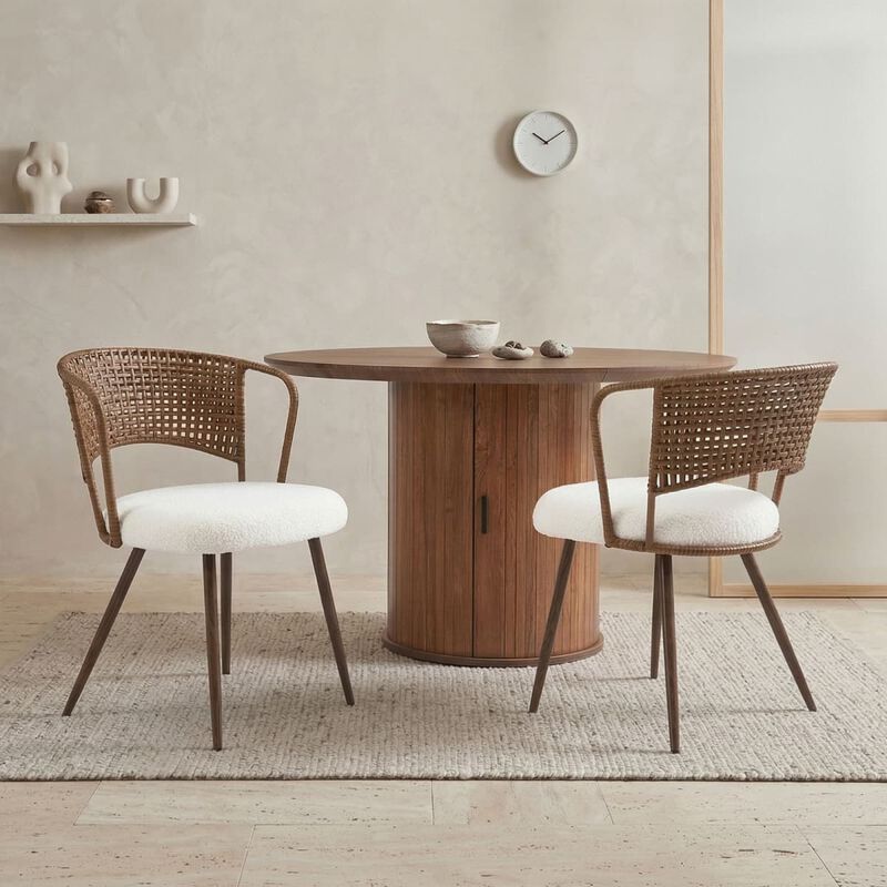 2 Pack Cane Back Dining Chairs PE Rattan Wingback Chair with Metal Legs Upholstered Cushion Kitchen Dining Chair Set image number 3