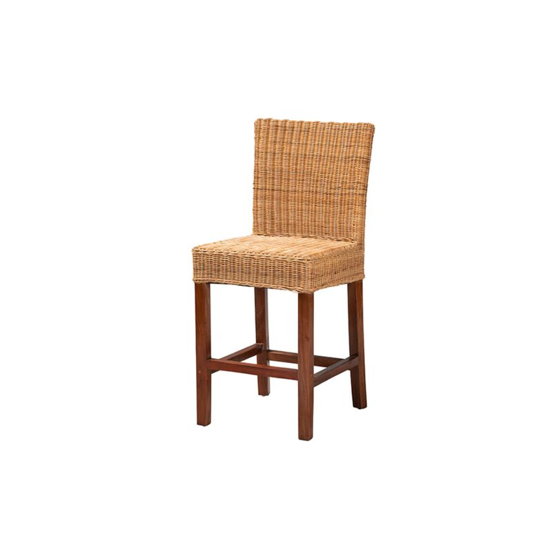 Baxton Studio Racquel Modern Bohemian Natural Rattan and Mahogany Wood Counter Stool