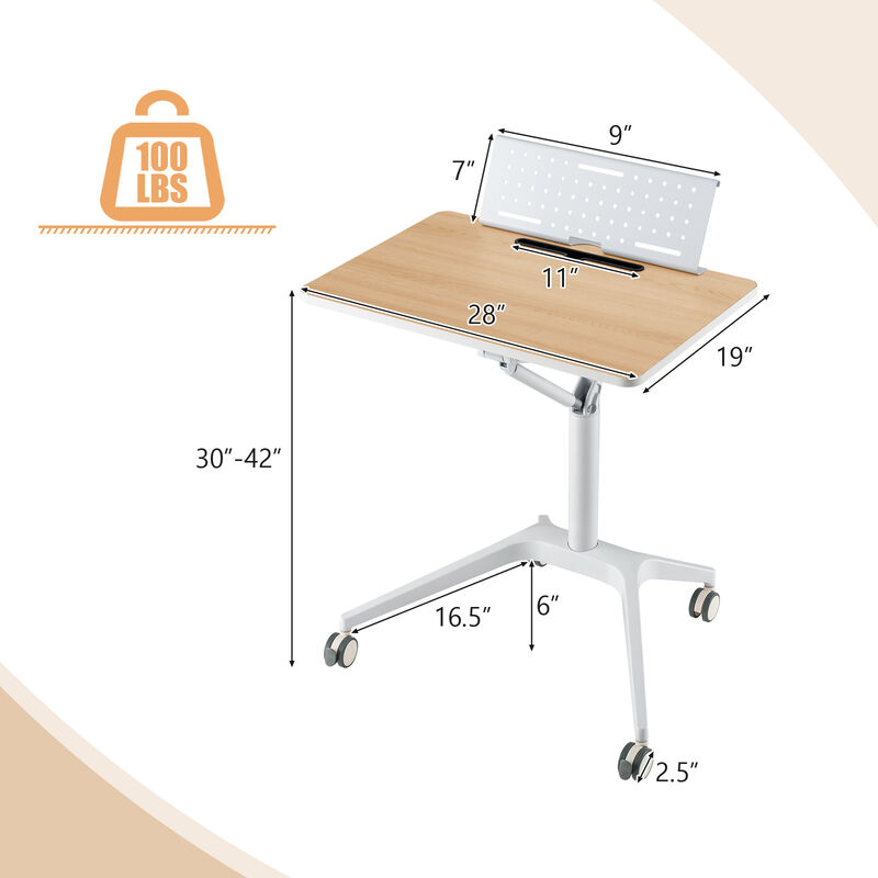 Height Adjustable Mobile Standing Desk with Detachable Holde