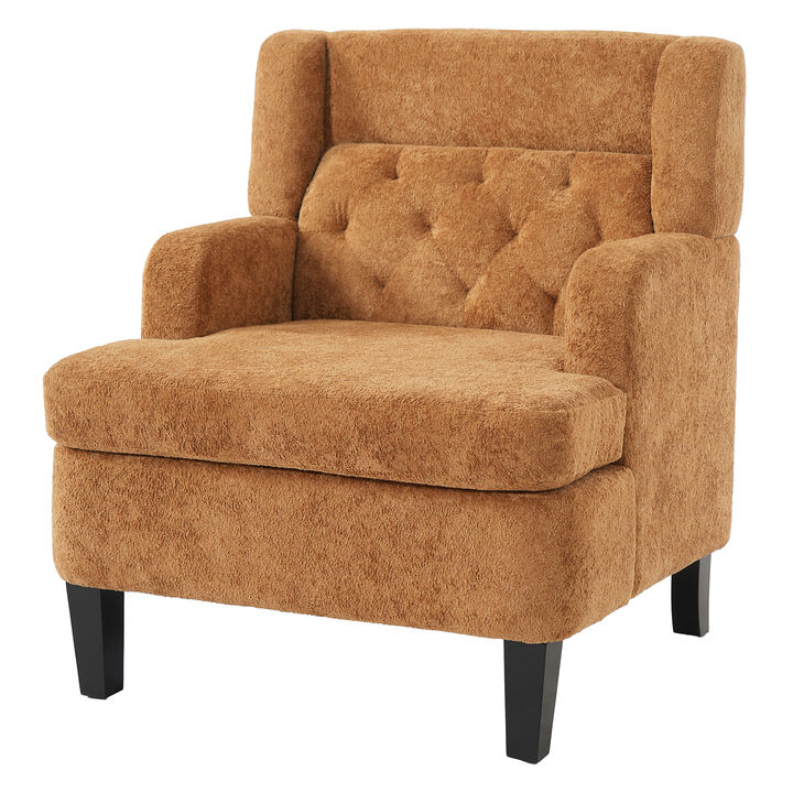 Merax Modern Tufted Plush Fabric Accent Armchair with Solid Rubber Wood Legs