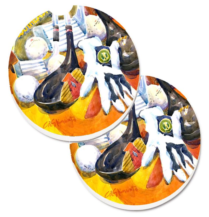 Caroline's Treasures Golf Clubs, Ball & Glove Set of 2 Cup Holder Car Coasters 6070CARC, 2.56, Multicolor image number 0