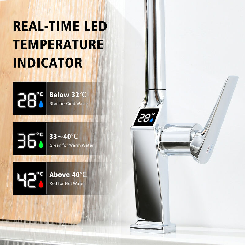Touchless Kitchen Sink Faucet with LED Temperature Display, 3‑Function Pull‑Out Sprayer & 360&deg; Swivel Spout image number 6