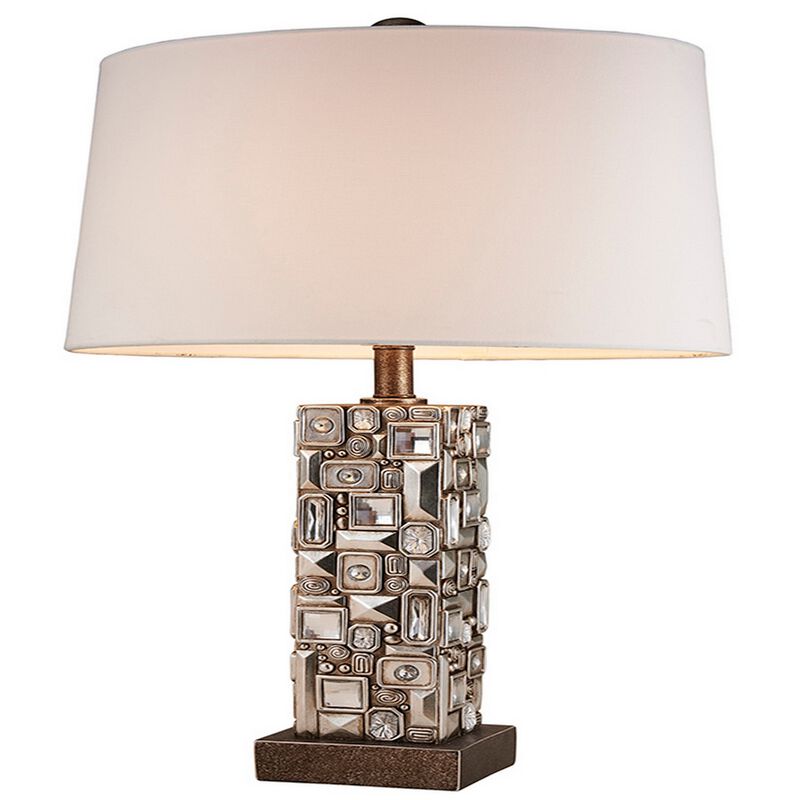 Table Lamp with Abstract Mirror Block Base, Bronze - Benzara