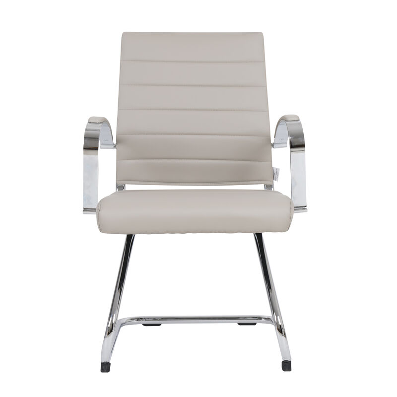 LeisureMod Benmar Guest Office Chair, Ribbed Leather Upholstery with Chrome Arms and Sled Base, Modern Desk Seating for Home or Conference Room
