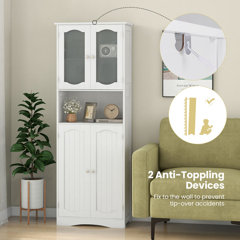 Frosted Glass Door Bathroom Cabinet Tall with Multiple Adjustable Shelves