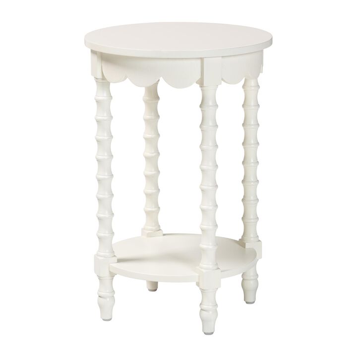 Baxton Studio Sally Round Nightstand with Bamboo Inspired Legs - Scalloped Bedroom Side Table with Open Shelf