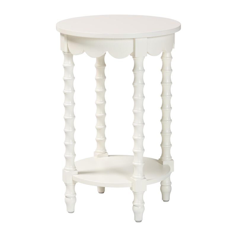 Baxton Studio Sally Round Nightstand with Bamboo Inspired Legs - Scalloped Bedroom Side Table with Open Shelf image number 0