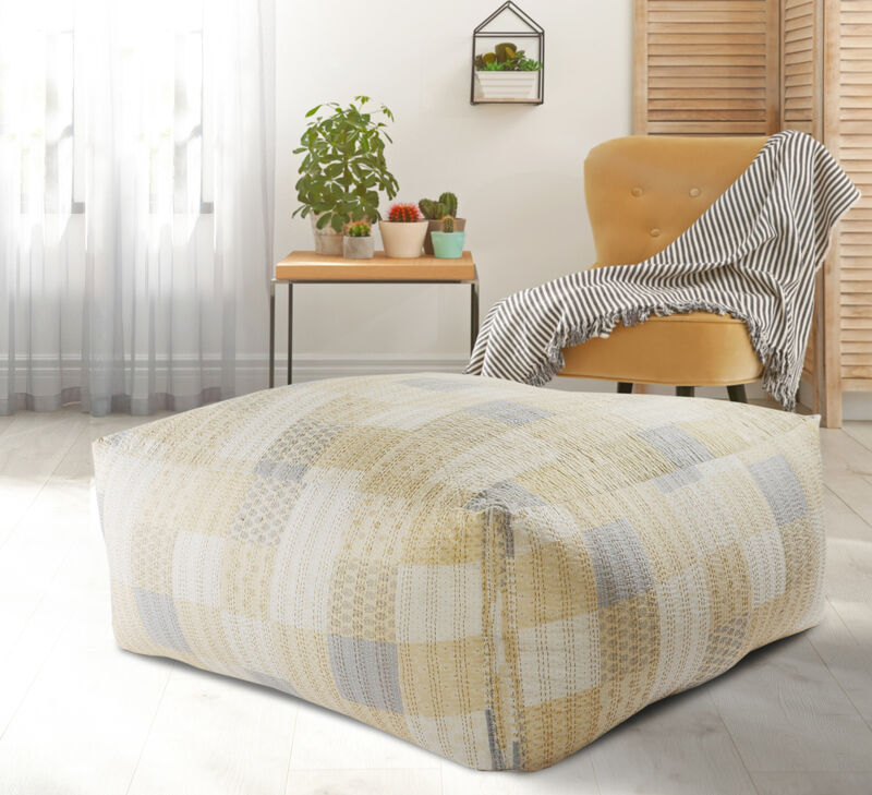 Cotton Patchwork Pouf Ottoman – Soft Floor Seat and Footrest