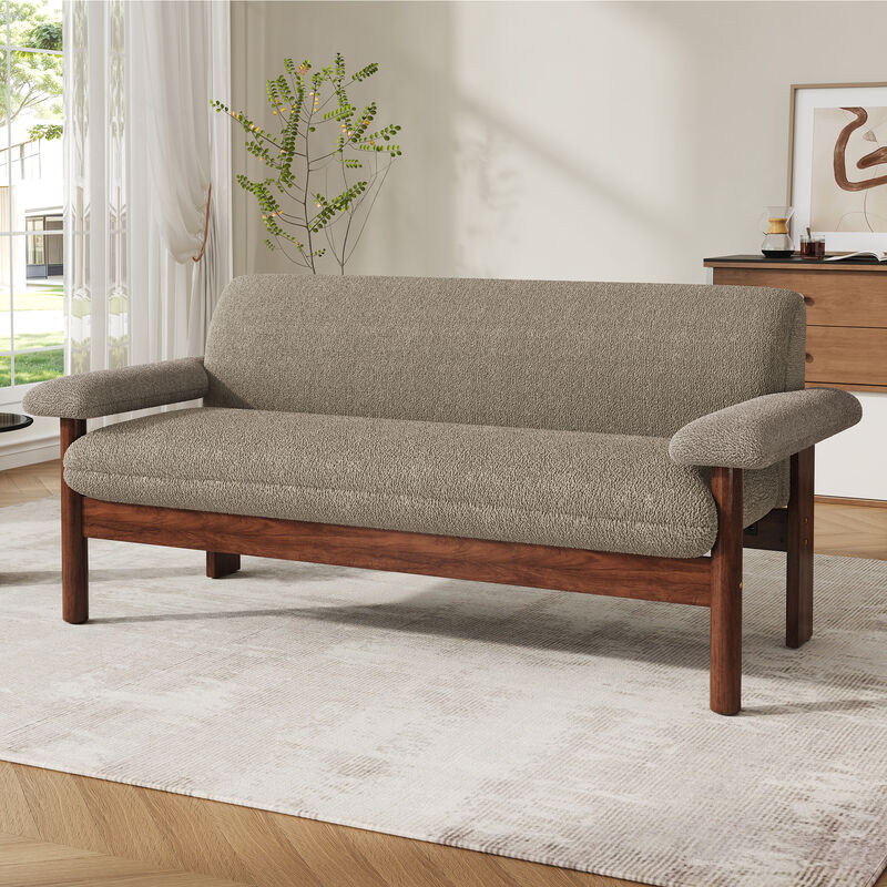 Merax Minimalist Berber Fleece 2-Seater Loveseat with Plush Arm Pillows & Full Rubberwood Frame image number 2