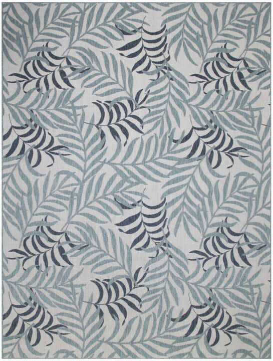HomeRoots 8' X 10' Ivory Sky Blue And Blue Palm Leaf Indoor Outdoor Area Rug