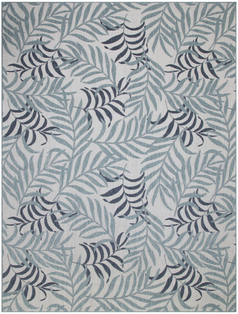 HomeRoots 8' X 10' Ivory Sky Blue And Blue Palm Leaf Indoor Outdoor Area Rug image number 0