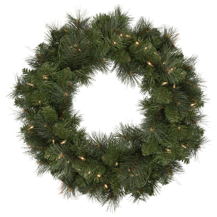 Mixed Beaver Pine Artificial Christmas Wreath  24-Inch  Clear Lights