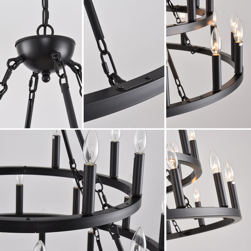 ELEMENT ACE 3-Tier Wagon Wheel 36-Light Adjustable Height Chandelier Hanging Light Fixture for High Ceiling Living Dining Room Foyer Entryway Kitchen Island Bar image number 5
