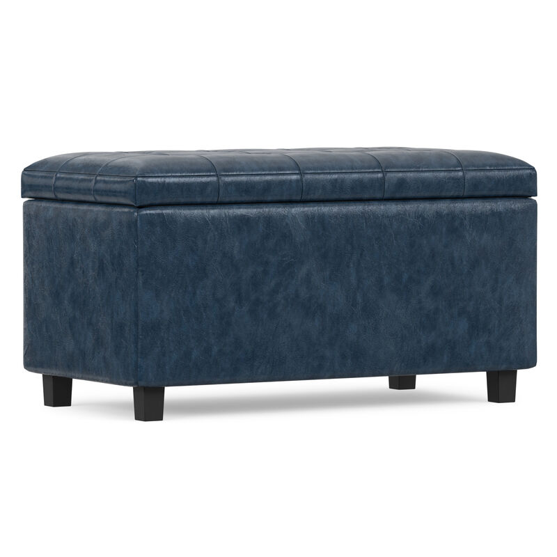Cosmopolitan 34 inch Wide Contemporary Rectangle Storage Ottoman in Denim Blue Vegan Faux Leather, Assembled image number 7